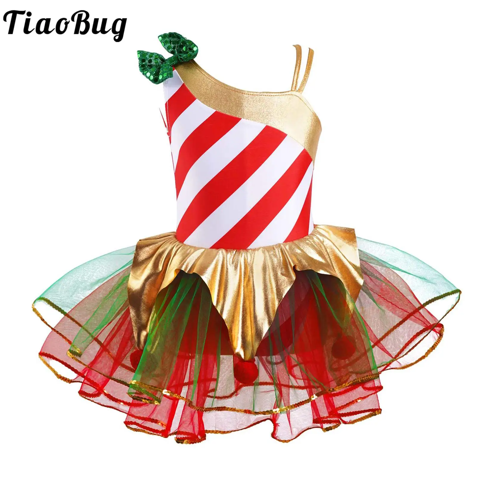 

Детское рождественское платье с изображением эльфа для девочек, карнавальный праздничный костюм Санта-Клауса, сетчатый балетный купальник в полоску, платье-пачка, Одежда для танцев