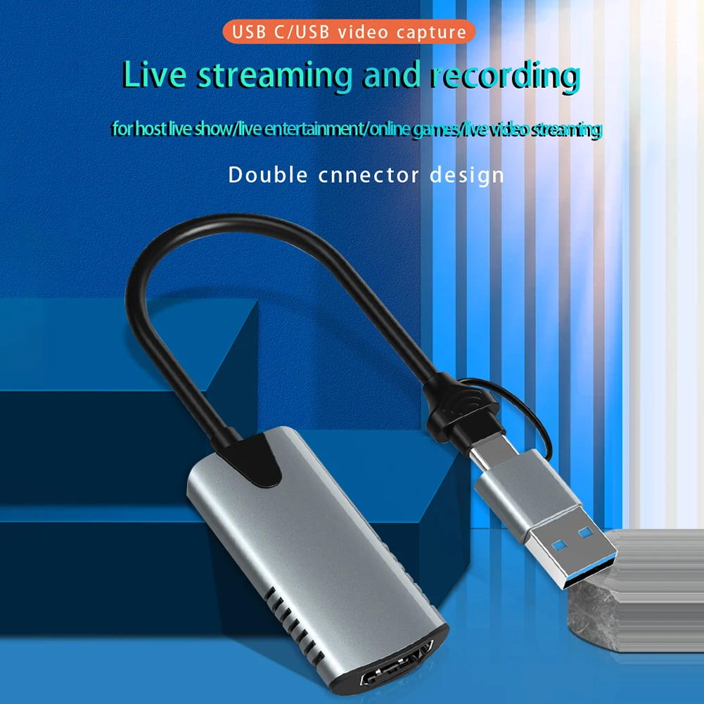 

HDMI-compatible to USB HD Game Video capture Card Converter USB A Type-C Streaming Adapter Grabber Record Box for Live Recording