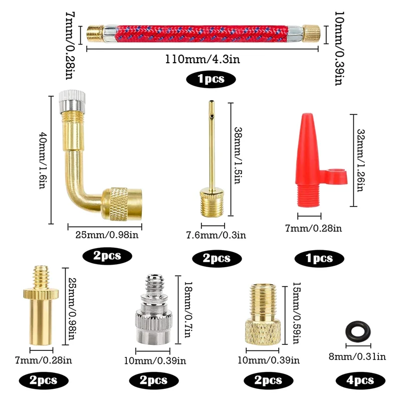 

12 Pieces Bicycle Valve Adapter Bicycle Valve Set for All Bicycle Air Pump Basketball Football Pump