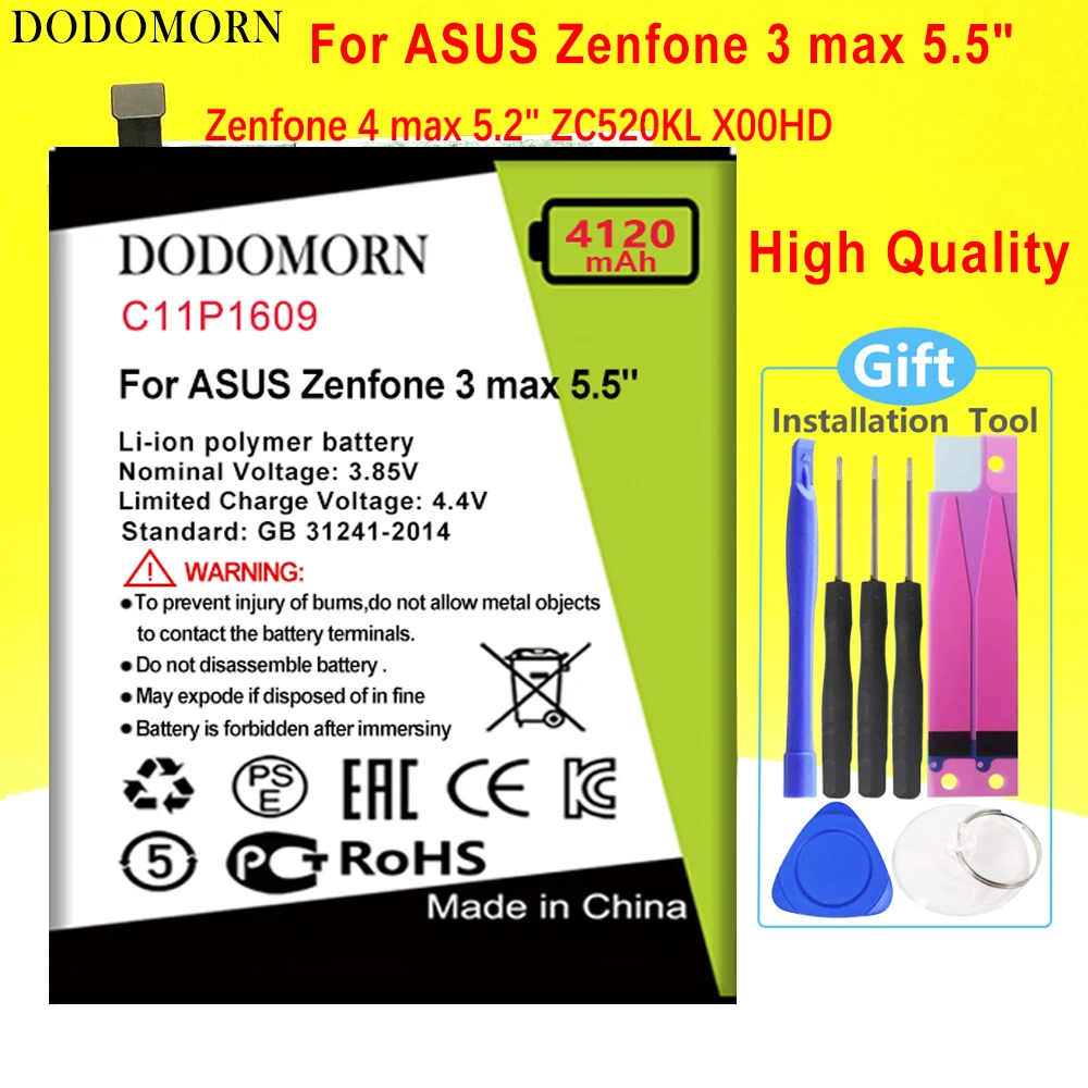 

Аккумулятор DODOMORN C11P1609 для ASUS Zenfone 3 max 5,5 дюйма ZC553KL X00DDA Zenfone 4 max 5,2 дюйма ZC520KL X00HD + номер отслеживания