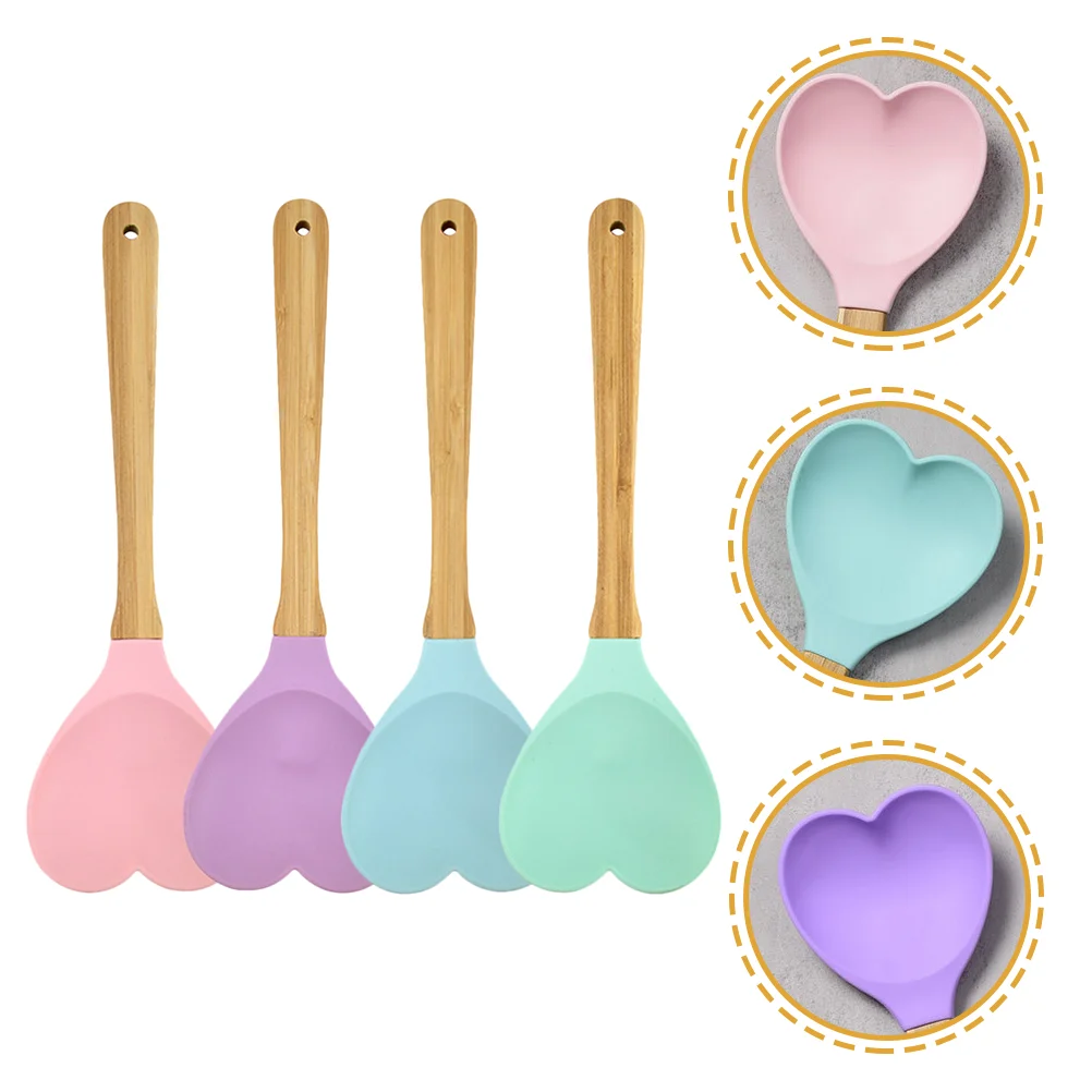 

4 Pcs Heart Shaped Wooden Coffee Stir Sticks Convenient Soup Ladle Silicone Rice Spoons Wood Kitchen Accessory Household
