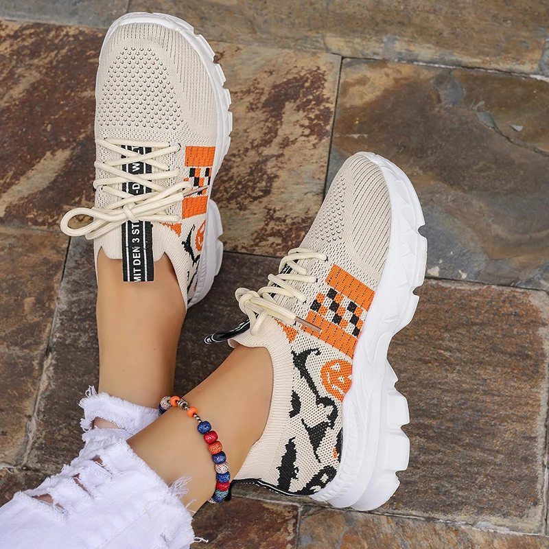 

Women Platform Flats Casual Shoes Mesh Sport Sneakers Autumn 2023 New Fad Lace Up Running Walking Breathable Women Hiking Shoes