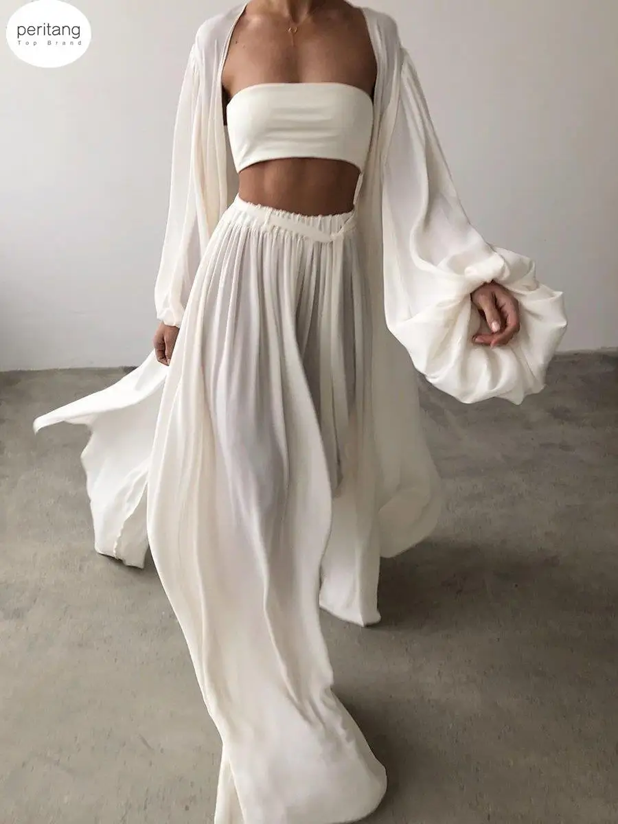 

Spring Soft Women Three Piece Set Fashion Wrap Cardigan Tops And High Waist Pants Suit Female Casual Simple Tracksuits Homewear