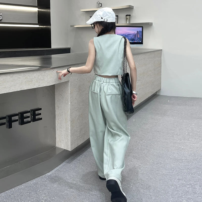 Костюм для девочек-подростков Блейзер жилет майка на пуговицах с V-образным