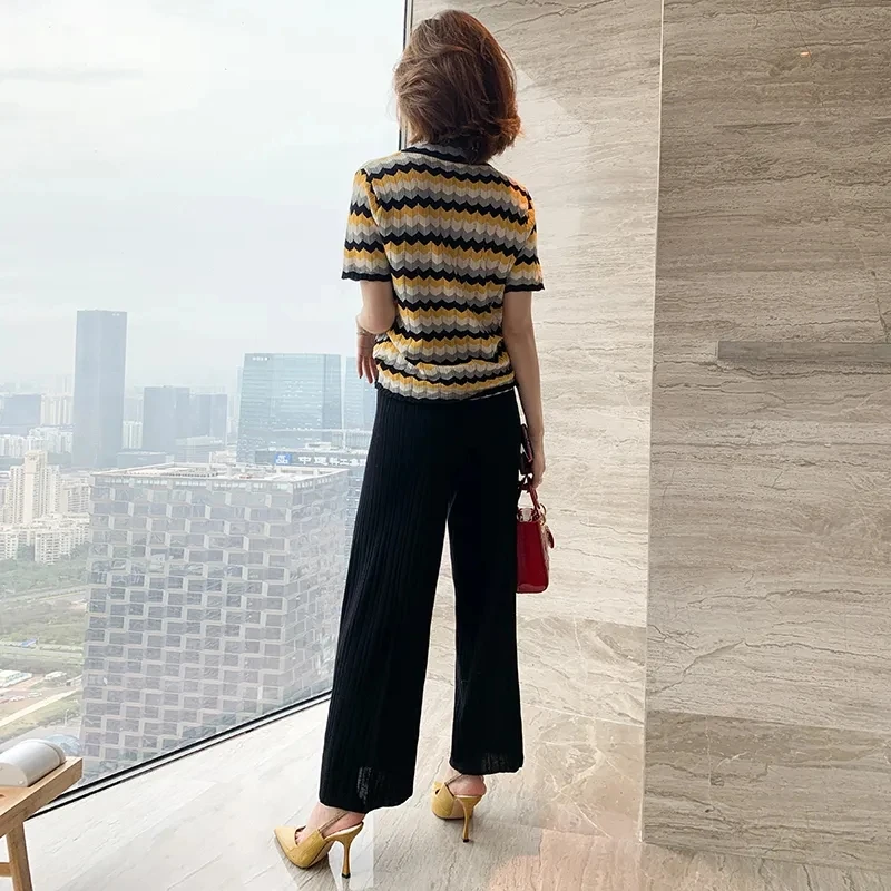 Летний модный Трикотажный костюм из двух предметов Женский Повседневный