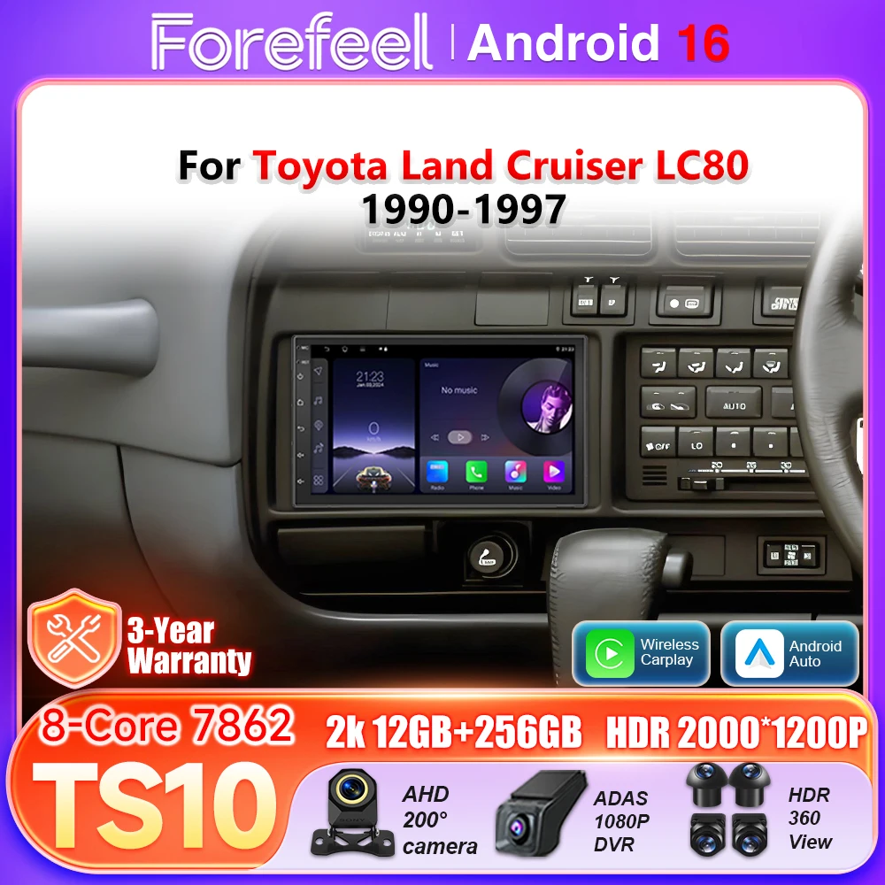 Фото Автомагнитола Android 16 для Toyota Land Cruiser LC80 1990-1997 годов выпуска, беспроводной CarPlay, видеоплеер, мультимедийная система, GPS-навигация, экран с поддержкой Bluetooth. №1