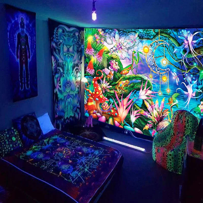 

Black Light Tapestry Wall Hanging UV Reactive Psychedelic World Hippie Tapestry for Bedroom Dorm Indie Room Decor