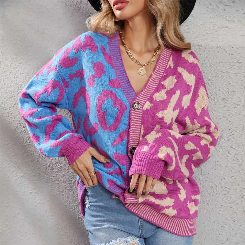 Женский жаккардовый Кардиган с длинным рукавом леопардовым принтом |