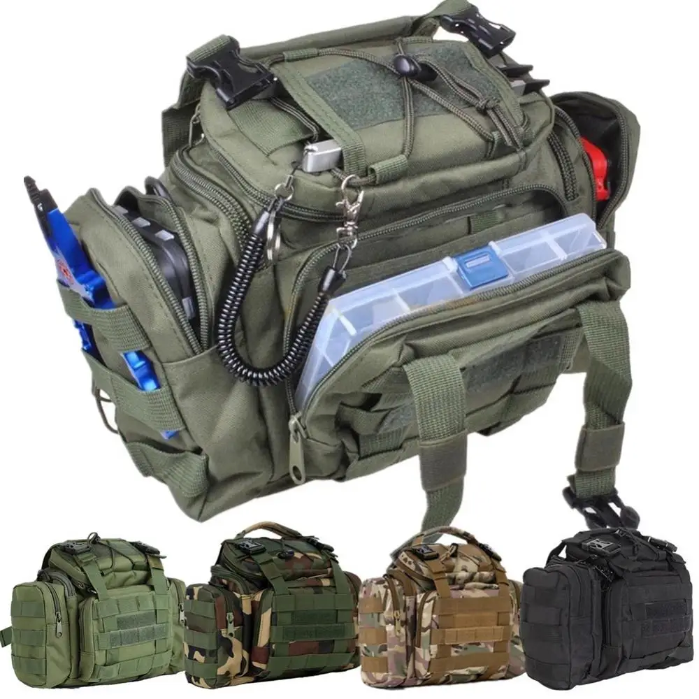 

Fishing Tackle Bag Pack Waist Shoulder Waterproof Box Reel Lure Gear Storage Large Capacity 900D Oxford Fishing Tackle Bag
