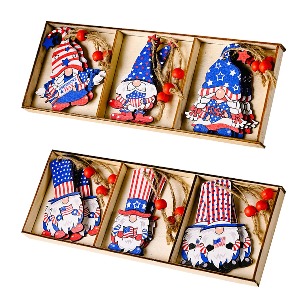 

18pcs Independence Day Hanging Decors Wood Gnome Pendants Festival Decors