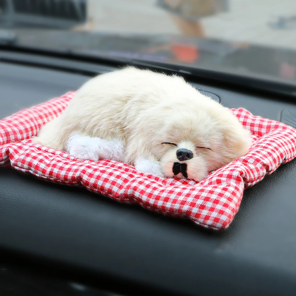

2022 Car Ornament ABS Plush Dogs Decoration Simulation Sleeping Dog Toy Automotive Dashboard Decor Ornaments Cute Auto