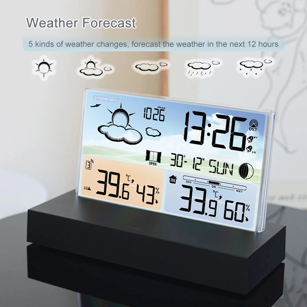 

Transparent Weather Forecast Electronic Alarm Clock Multipurpose Desktop Humidity Clocks for Homes Office Study Office Decor