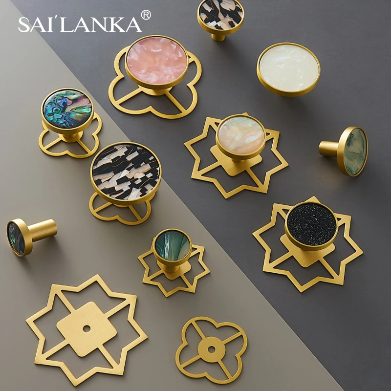 

SAILANKA Brass Furniture Handles Shell Simple Nordic Pastoral Wardrobe Dresser Knobs Cupboard Cabinet Drawer Round Pulls