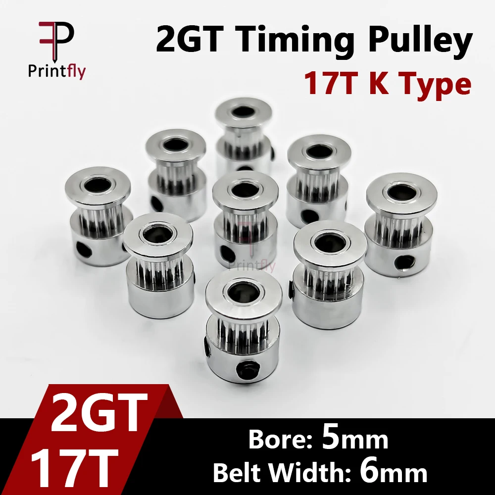 

Printfly 2GT 2M 17T K-Type 17 Teeth Timing Pulley Bore 5mm 2MGT Belt Width 6mm GT2 for 3D Printer Parts