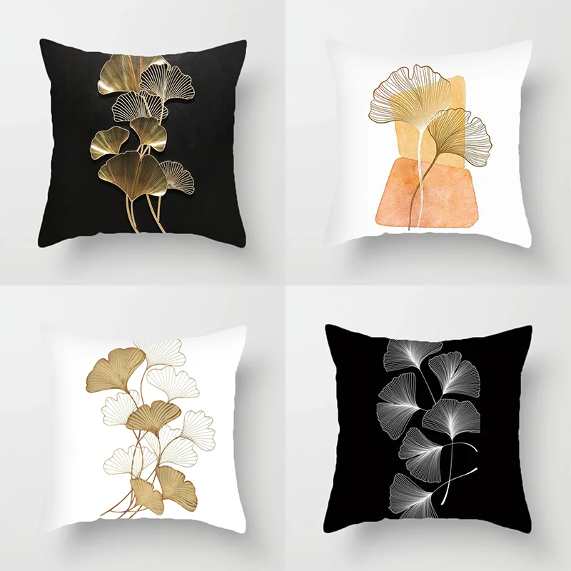 

Modern Golden Leaves Decorative Cushion Cover for Sofa Livingroom Decoration Throw Pillow Case 45*45cm Home Decor Pillowcase