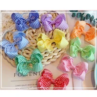 6pcs3 1inch gingham ribbon girl hair bow clips or elastic rubber plaid bows baby girl accessories drop shipping
