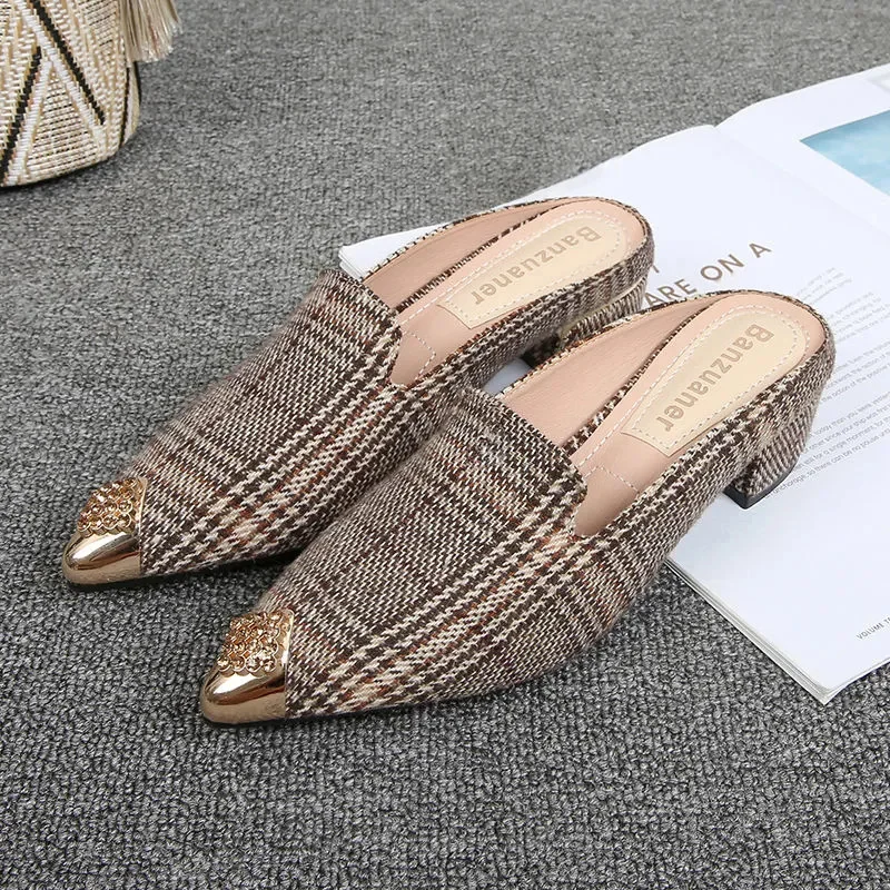 

Women Cute High Quality Plaid Pattern Brown Spring & Summer Square Heel Shoes Lady Casual Black Pumps Sapatos Femininas E374