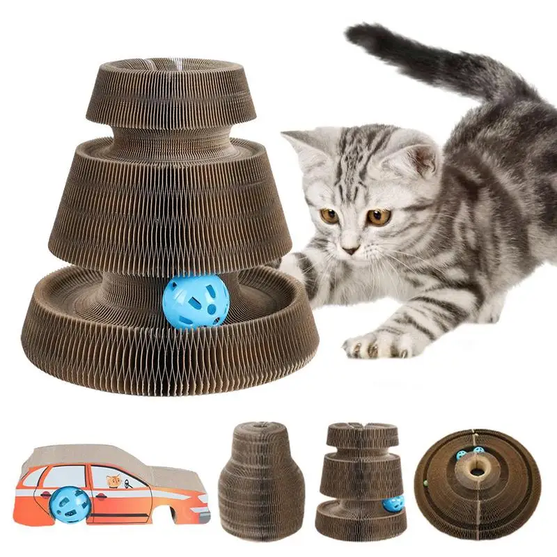 

Cat Scratcher Toy Foldable Magic Organ Cat Scratching Board With Bell Cat Grinding Claw Round Frame Corrugated Interactive Toy