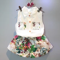 girls summer floral suit 2022 new baby girl summer thin short sleeved two piece suit sleeveless cotton sets