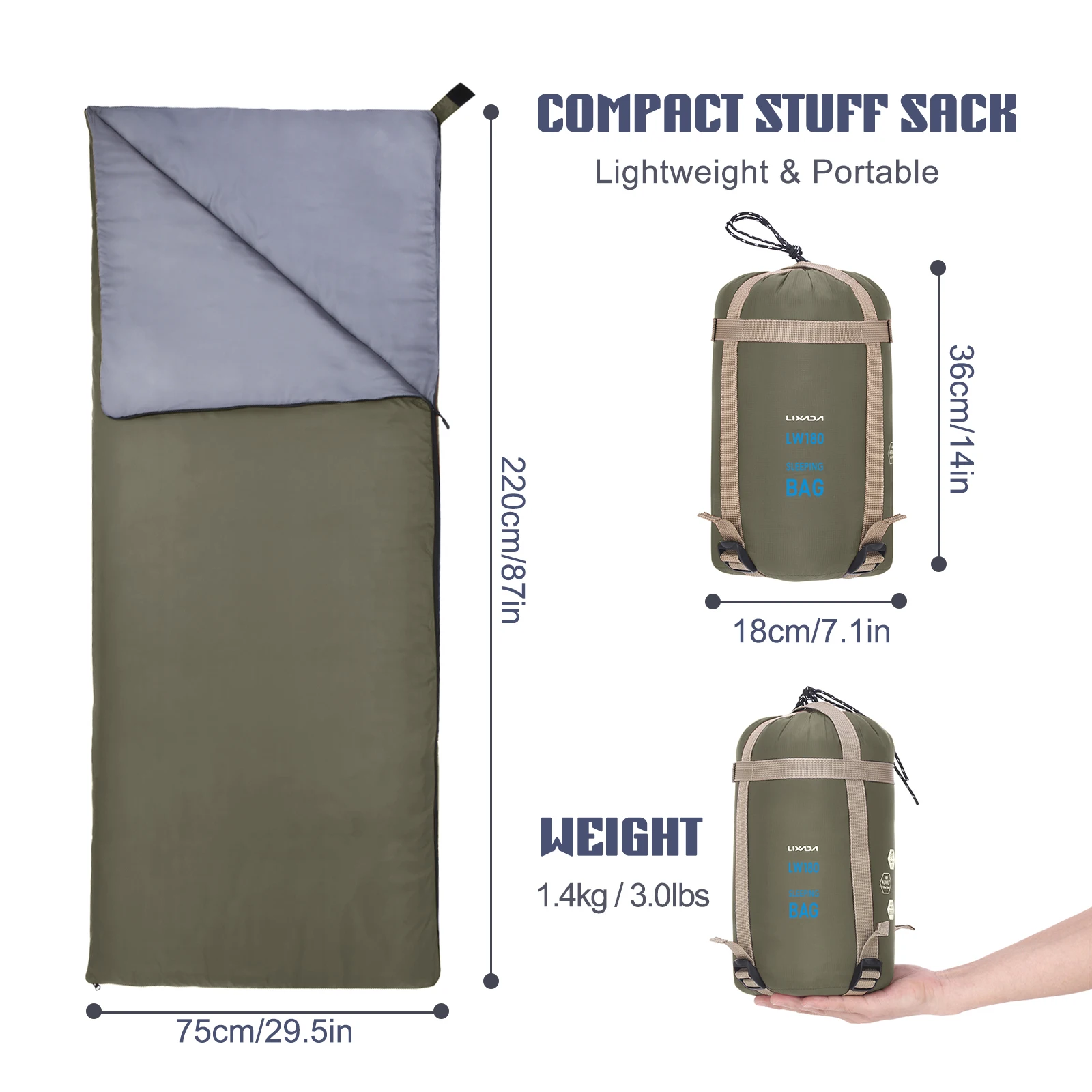 

Lixada уличный спальный мешок-конверт, Многофункциональный Сверхлегкий хлопковый спальный мешок, внешний аккумулятор 190*75 см, спальный мешок для кемпинга