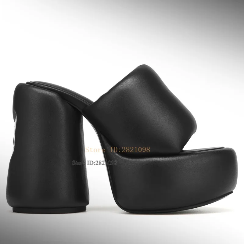 Мюли женские на толстом каблуке сандалии высоком без застежки круглый носок