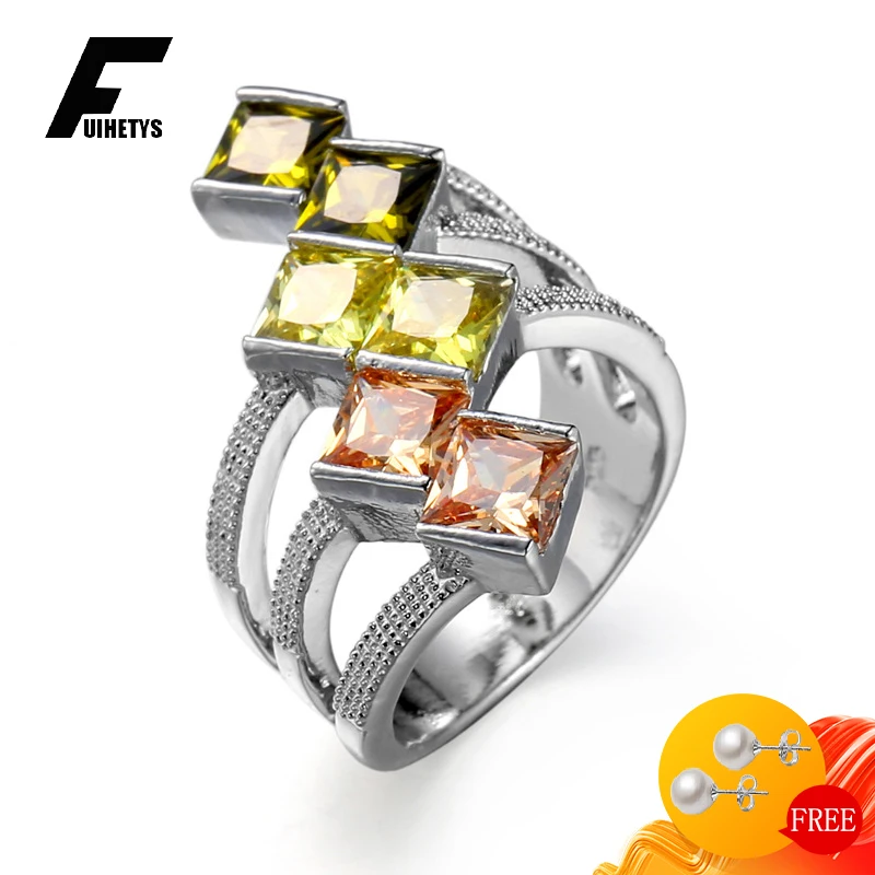 

Trendy Finger Ring 925 Silver Jewelry for Women Geometric Shape Topaz Gemstone Rings Wedding Engagement Accessories Wholesale