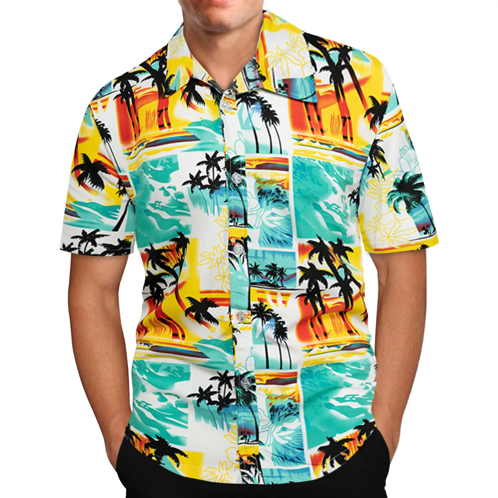 

Men's Smmer hawaiian shirt Printed Turndown Collar Casual Loose mens clothing Short-Sleeved Shirts Blouse playeras de hombre