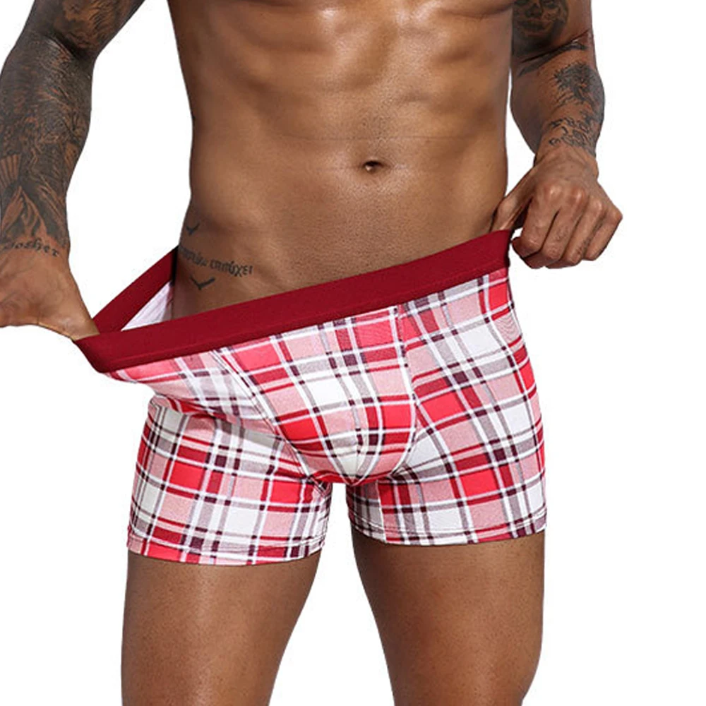 

Men Plaid Boxer Briefs Soft Underwear Bulge Pouch Underpants Boxer Shorts Casual Comfortable Boxer Trunks Seamless Panties