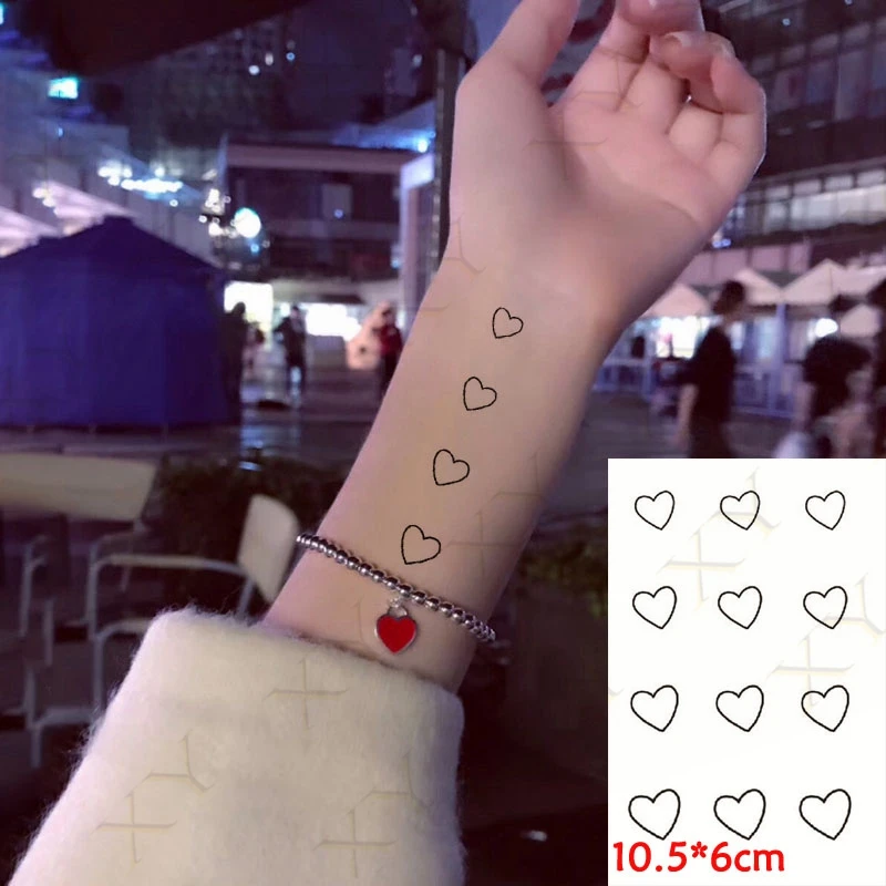 

Waterproof Temporary Tattoo Stickere Black Hand Drawn Heart Design Body Art Fake Tatto Flash Tatoo Finger Wrist Ankle Female