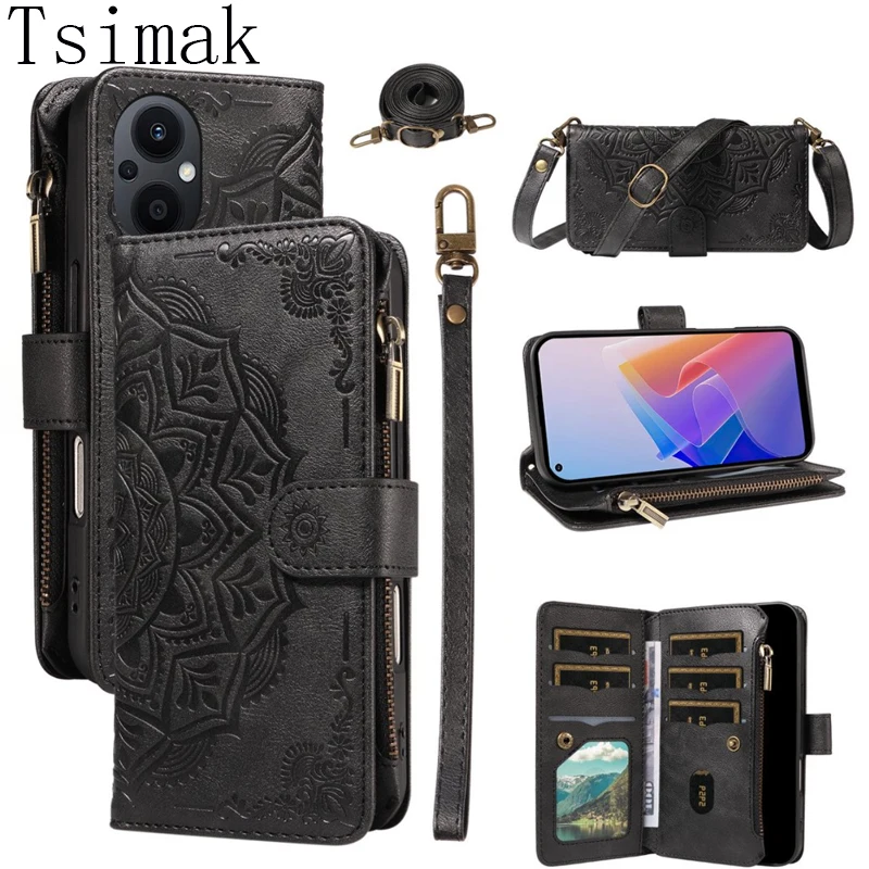 Фото Кожаный чехол для OPPO A94 A95 A36 A76 A96 Reno 5 Z 7 Lite 8 Pro Plus 5F 5Z 6Z 7Z 8T 4G 5G с молнией, 9 отделений для карт, флип-кошелек. №1