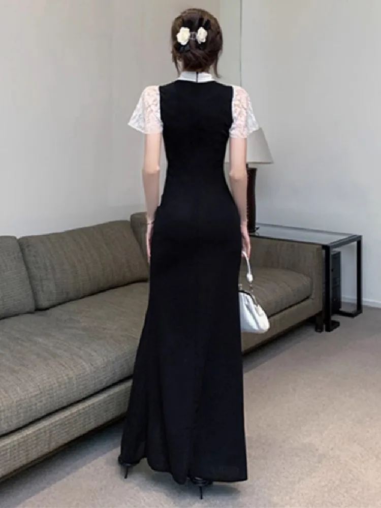 Ezgaga винтажные платья для женщин сексуальное кружевное лоскутное платье на