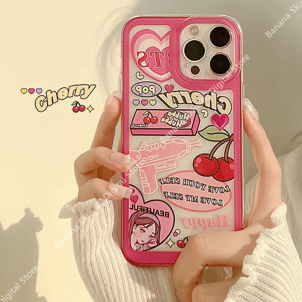 

Simplicity Pink Cutie Phone For Iphone 14 13 12 11 Xs Pro Max X XR 7 8 SE 2020 Mini Plus Case Precise Hole Position