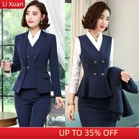 korean style uniform work wear suits with jackets and skirt novelty navy stripe professional office uniforms for business women