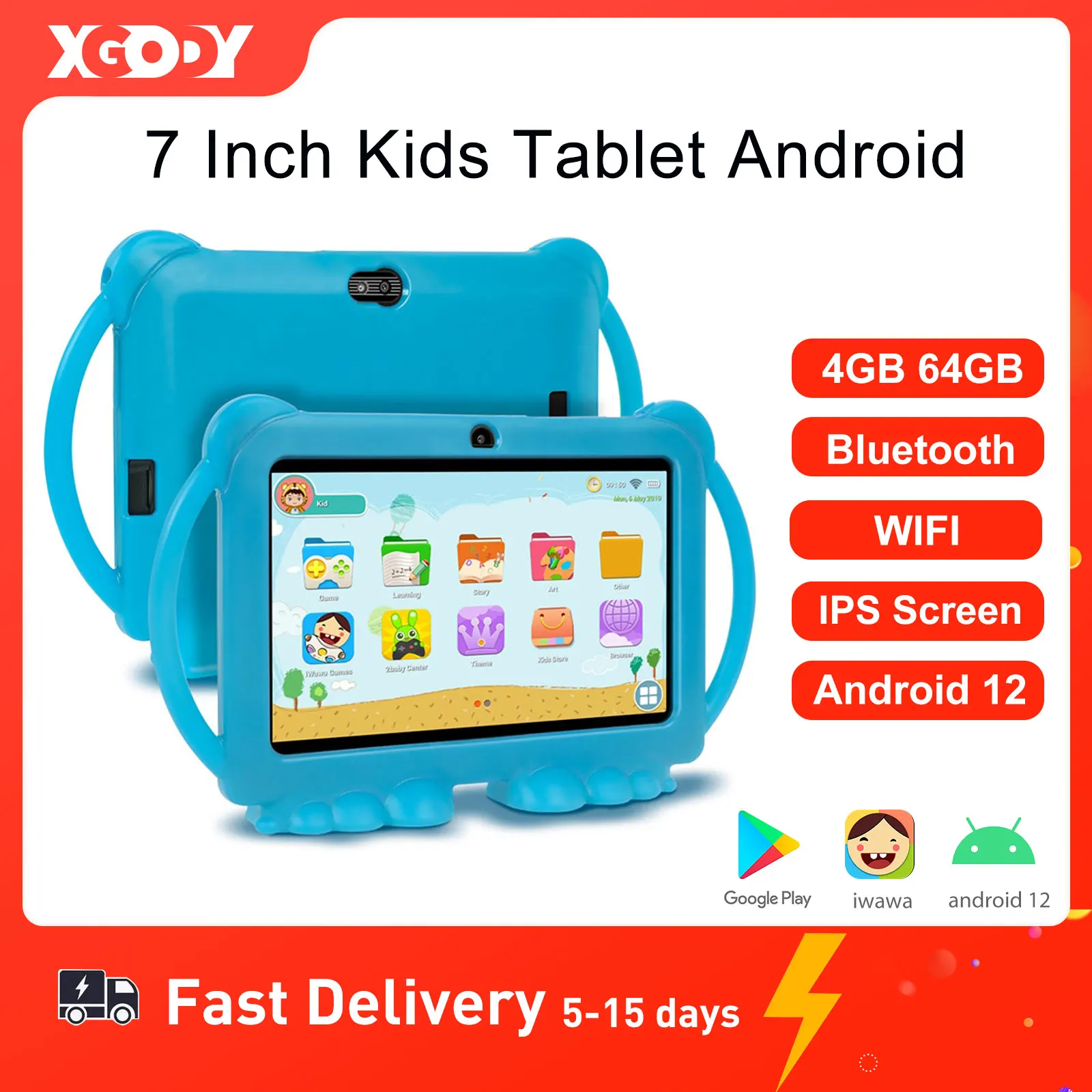 

XGODY 7 Inch Android Kids Tablet PC For Study Education 64GB ROM Quad Core WiFi OTG 1024x600 Children Tablets With Tablet Case