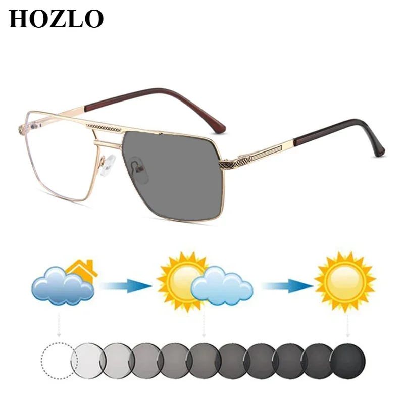 Ретро двойной мост мужские металлические пилотные фотохромные солнцезащитные