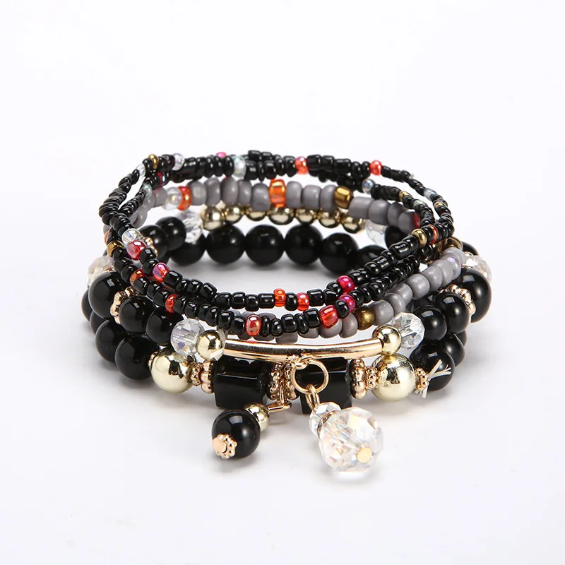 

WANGAIYAO new fashion all-match multi-layer rice bead bracelet bohemian ethnic fashion fashion ladies jewelry geometric rice bea