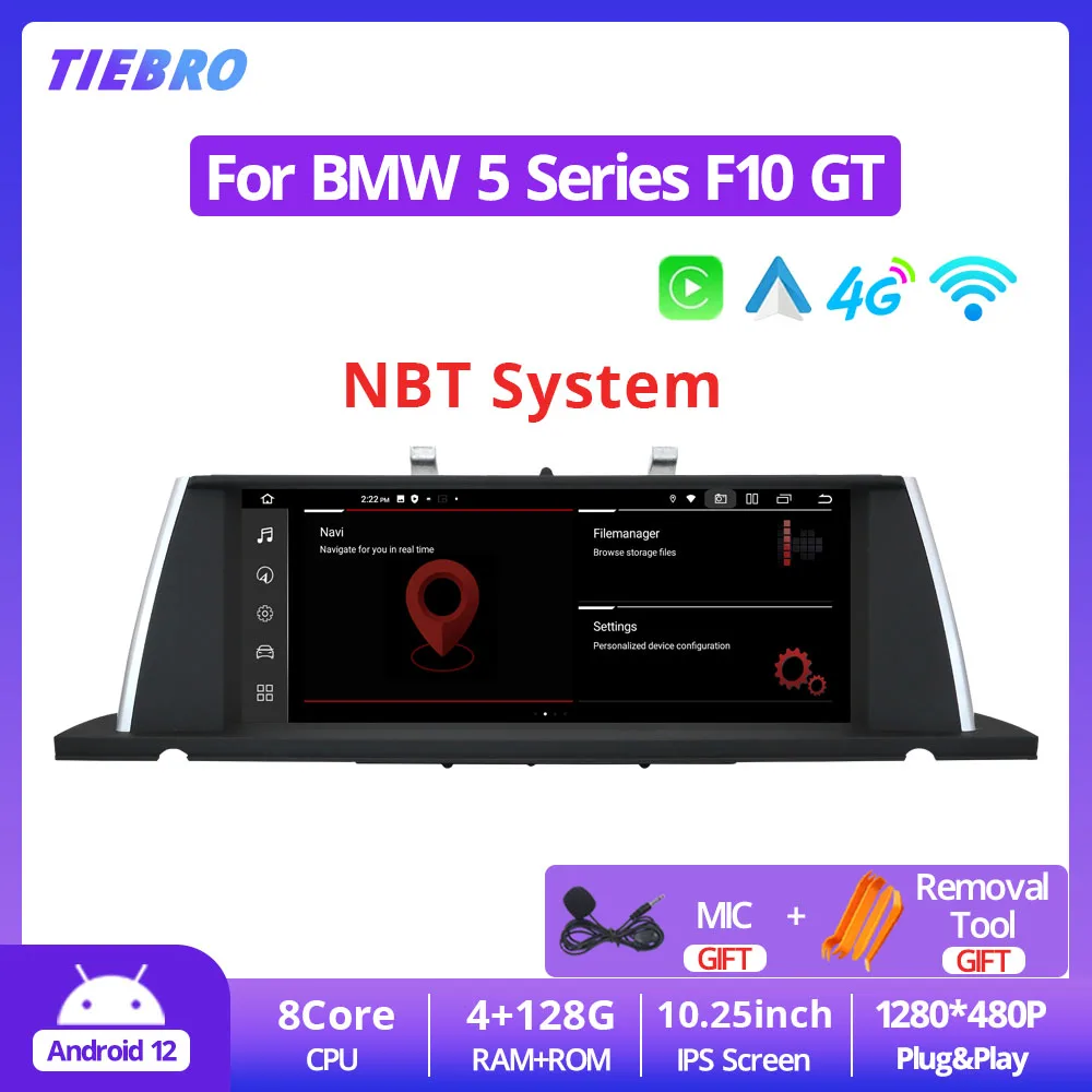 

TIEBRO 10,25 ''Carplay 4G Android авто для BMW 5 серии F10 GT 2013-2017 NBT система 1280*480P Автомагнитола мультимедийный плеер GPS BT