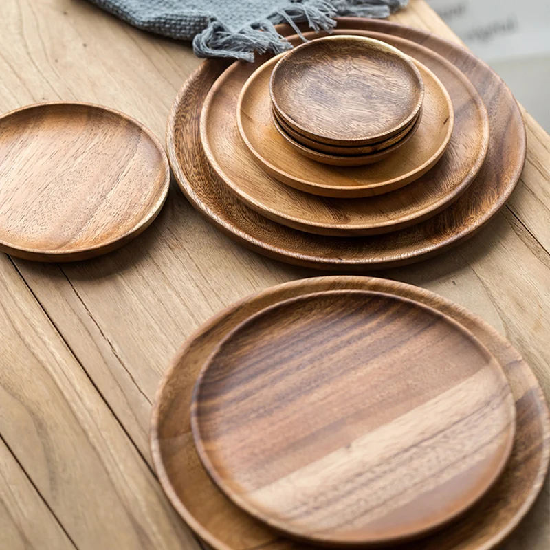 

1Pc Round Wooden Plate Snack Cake Dessert Plate Sushi Dish Fruit Salad Serving Plate Tea Tray Wooden Utensils Kitchen Tableware
