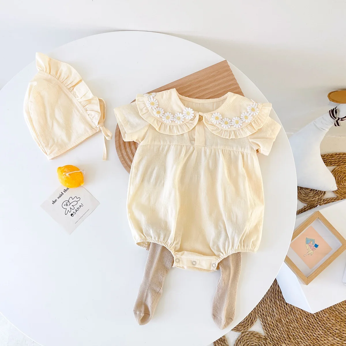

Toddler Girl Summer New Solid Thin Soft Breathable Jumpsuit Infant Floral Embroidery Short Sleeves Cotton Bodysuit Girls Outfits