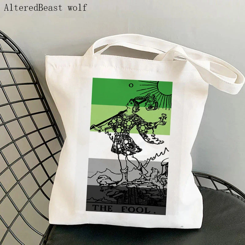 

Women Shopper bag magic Aromantic Pride Flag Black Brown Stripe witchy Tarot Bag Canvas Shopper Bag girl Shoulder Lady Bag