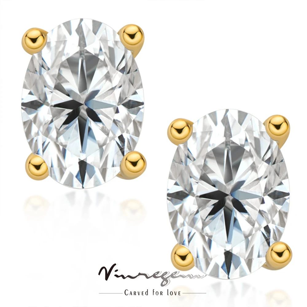 

Vinregem 925 Sterling Silver White Gold Oval 1CT Moissanite Pass Test Diamond Stud Earrings Jewelry For Women Gift Drop Shipping