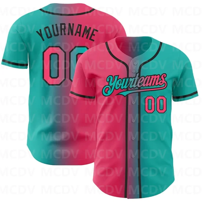 

Custom Aqua Neon Pink-Black Authentic Gradient Fashion Baseball Jersey3D Printed for Men and Women Shirt Casual Team Shirts