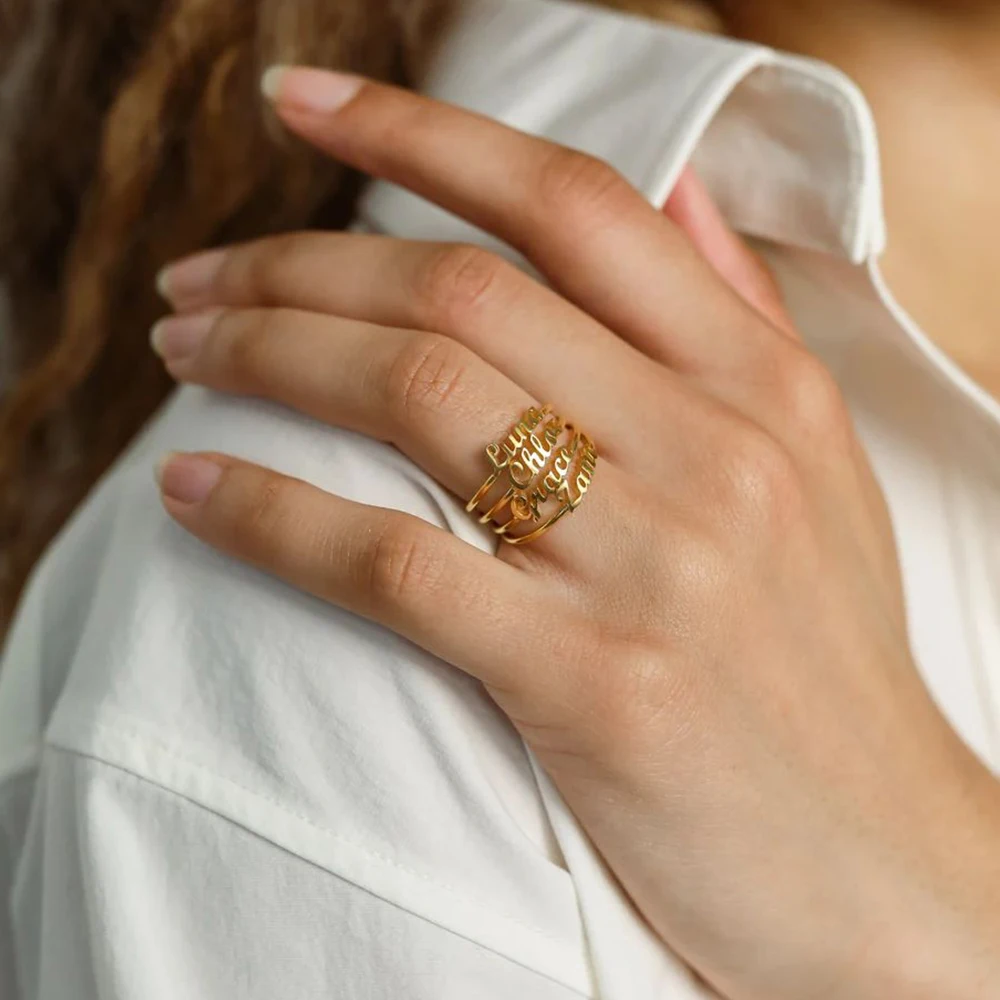 Orazio Customized Name Ring for Women Couple 14K Gold Personalized Letter 316L Stainless Steel Rings Jewelry Gift Wholesale