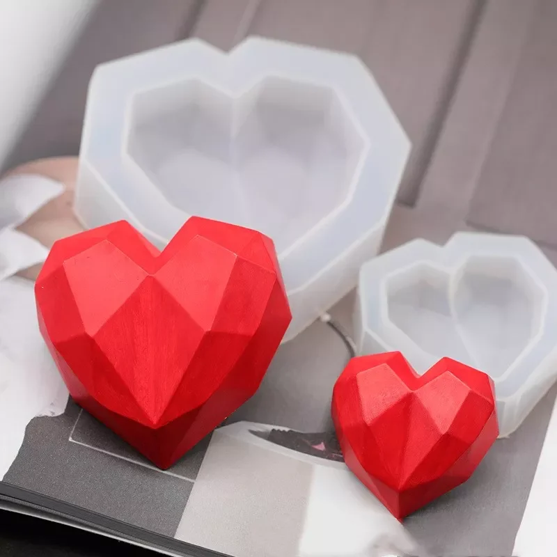 

3D Diamond Soap Moulds Love Heart Shape Candle silicone mold Cake Decoration Chocolate Cookie Muffin Baking tool Dessert mold