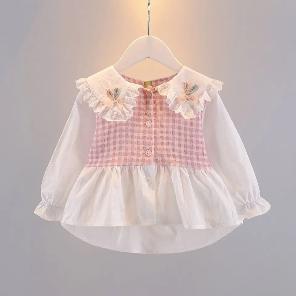 

Рубашка для девочек, Лоскутная уличная одежда, повседневный Топ, весна-лето 2023, новая детская одежда, детская одежда, рубашки и блузки Q241