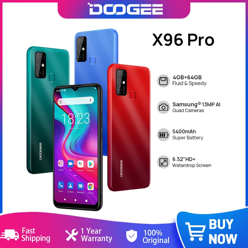 DOOGEE X96 Pro Cellphones 4GB RAM 64GB ROM Quad Core 13MP Quad Camera Smartphones Celular Mobile Phone Android 11 5400mAh