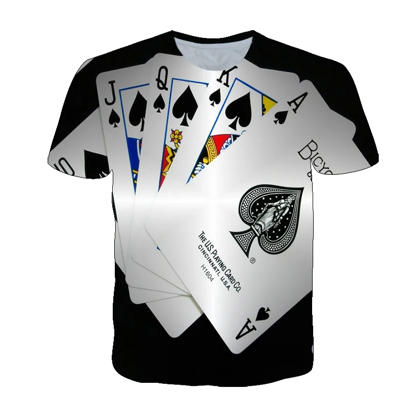 

2023 Fashion Hip Hop Playing Cards Pattern Men T-shirt Summer Casual Interesting Poker Graphic T Shirts O-Neck 3D Print T-shirt