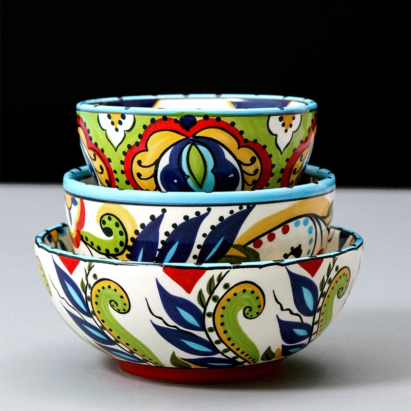 Керамическая миска европейская Бытовая для риса маленькая супа сетчатая красная