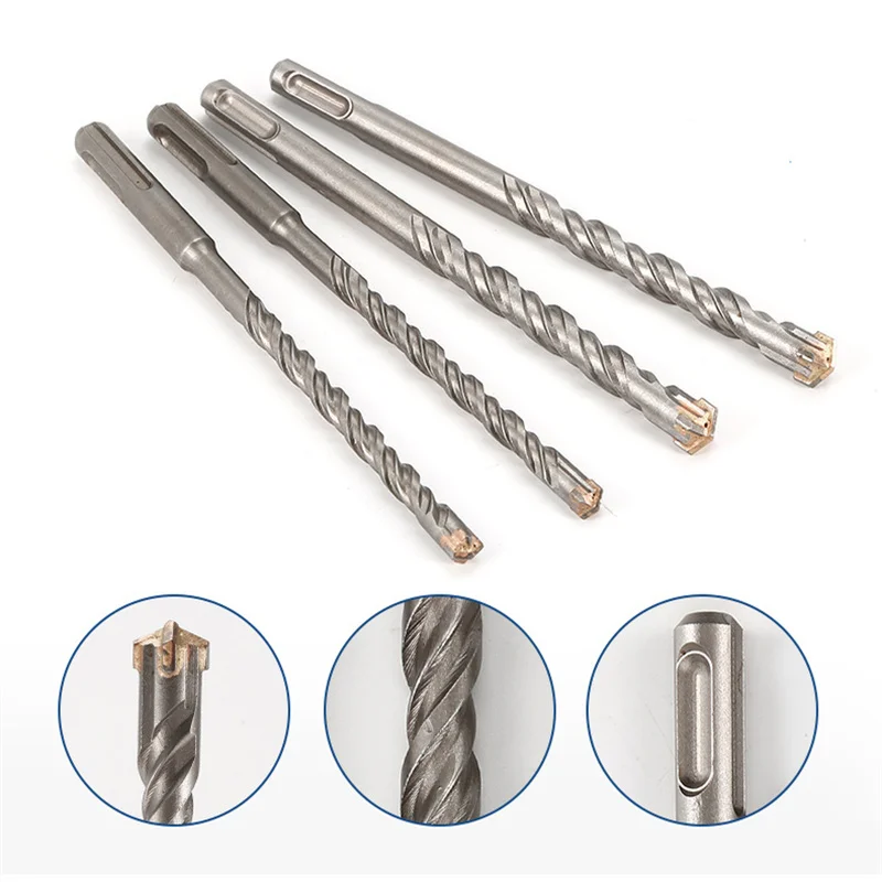 

Length 110mm Drill Diameter 6mm Four-hollow Square Shank/SDS Plus Masonry Crosshead Twin Spiral Electric Hammer Drill Bits