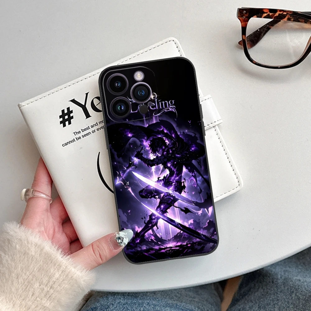 Чехол сотового телефона Solo Sung JinWoo для iPhone 15 14 13 12 11 X XR XS 8 7 Pro Max Plus Mini черный мягкий